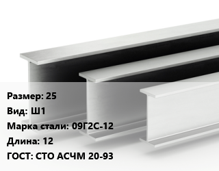 Двутавровая балка 25 Ш1 09Г2С-12 L=12 ГОСТ: СТО АСЧМ 20-93, м/д цена от 94950 ₼ / т, где купить, условия доставки в Баку и Бакинская области